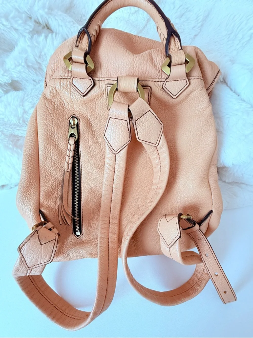 OrYany Leather Backpack Dusty Pink Blush Pebbled Leather Gold Tone Hardware